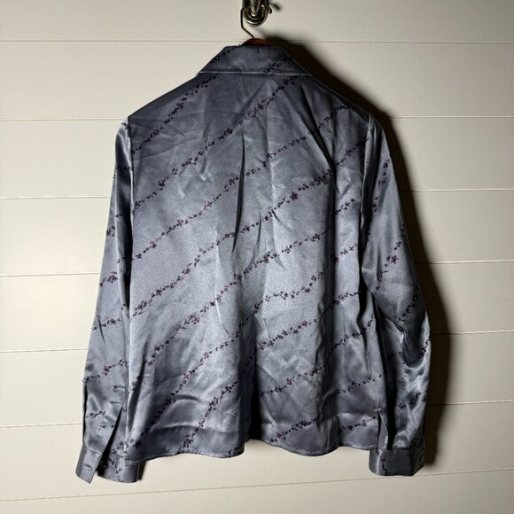 Due per Due Collection Vintage 100% Silk Blouse Size 8 Blue Gray with Purple - Picture 6 of 9